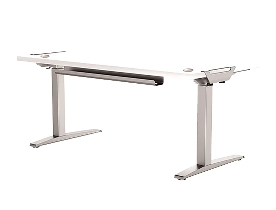 Mesa de escritório Fellowes levado base metal aço pintado sistema elétrico regulável altura tabuleiro branco 180 x 80 cm.