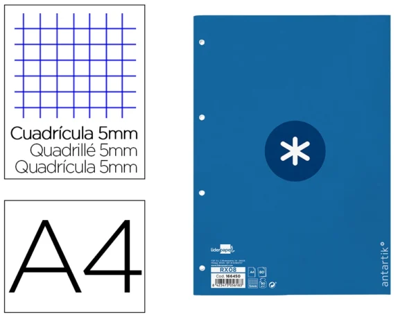 Recarga a4 antartik 80 folhas 90g/m2 quadricula 5mm 4 furos 1 banda com moldura cor azul escuro