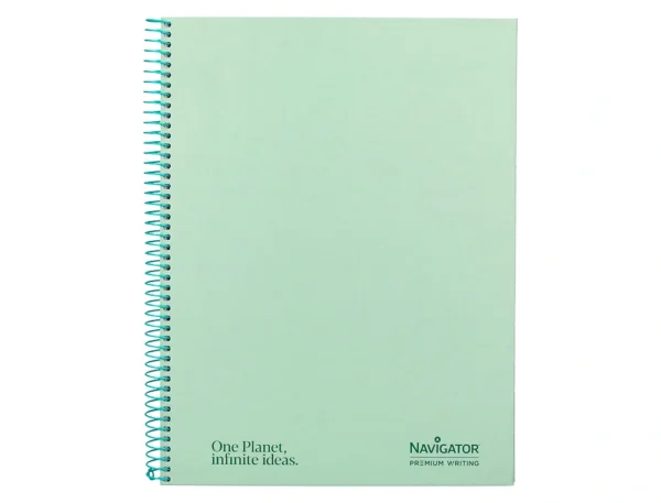 Caderno espiral navigator a4 micro capa forrada 120 f 80 gr quadricula 5mm 5 bandas 4 furos cor menta.