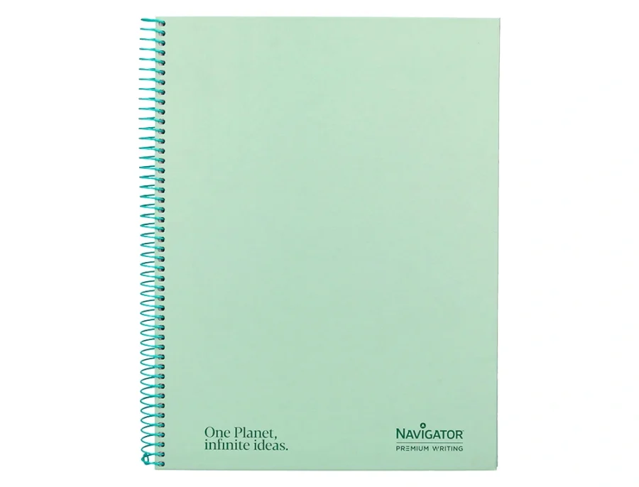 Caderno espiral navigator a4 micro capa forrada 120 f 80 gr quadricula 5mm 5 bandas 4 furos cor menta.