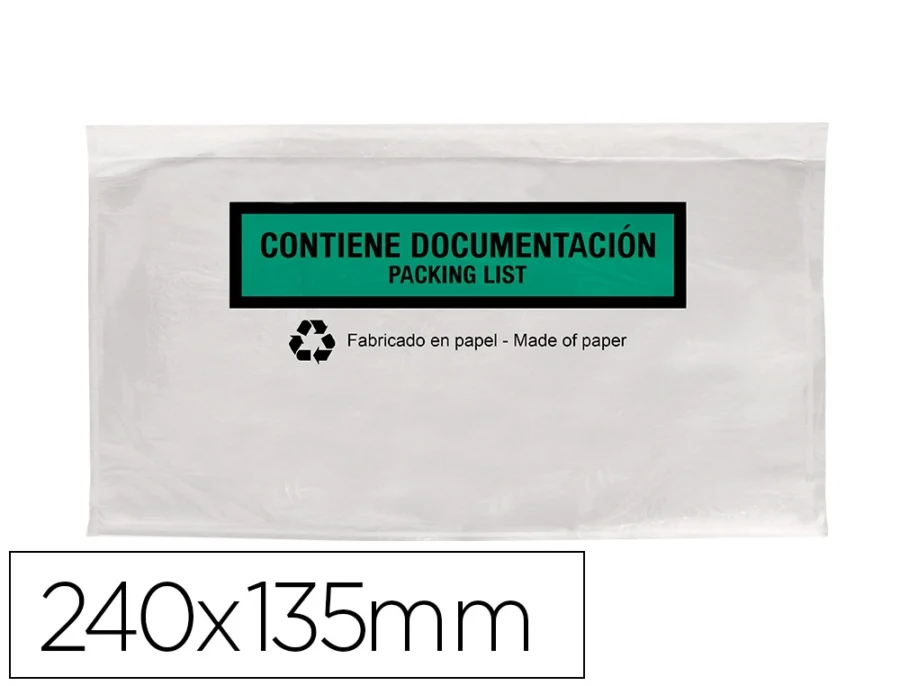 Envelope autoadesivo Q-connect porta documentos multilingue 240x135 mm sem janela 100% papel pack de 100 unidades