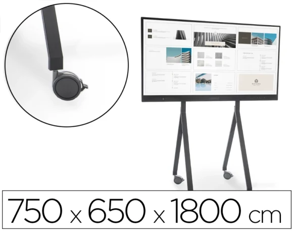 Suporte móvel Rocada para monitores interativos 65" a 86" estrutura tubo aço 4 rodas com travão 750x650x1800 mm