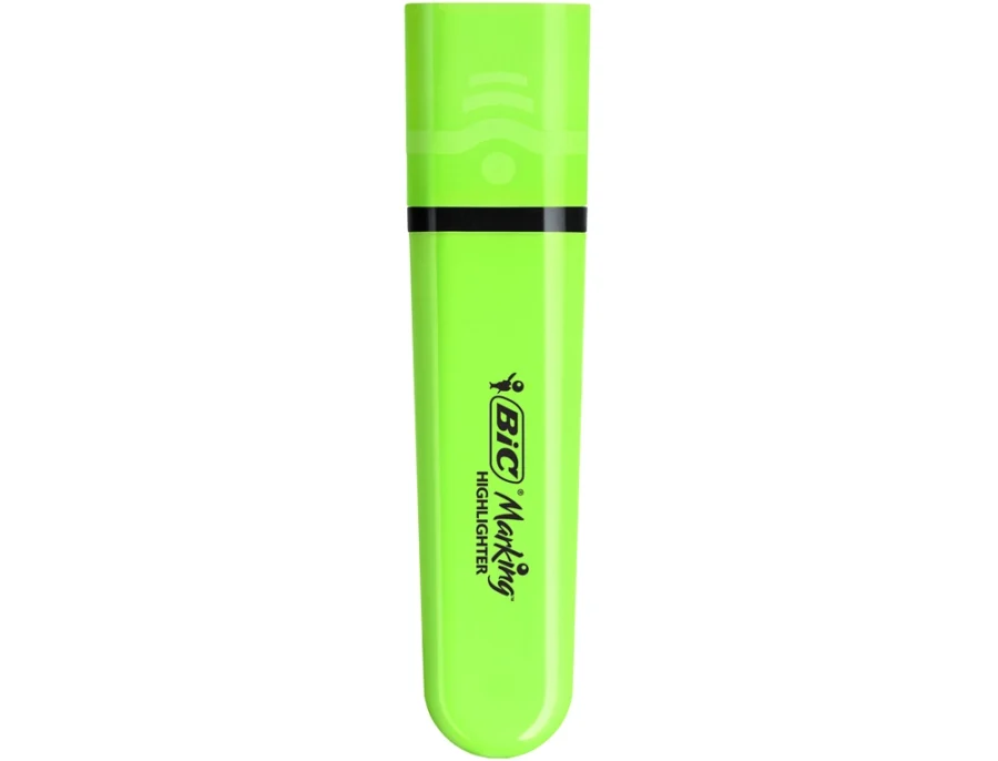 Marcador fluorescente bic flat verde neon caixa de 12 unidades.