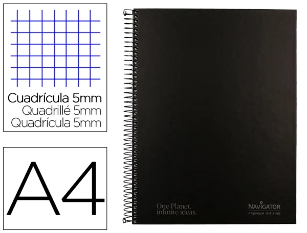 Caderno Espiral Navigator A4 Capa Dura Quadriculado 120Fls Preto 80 grs