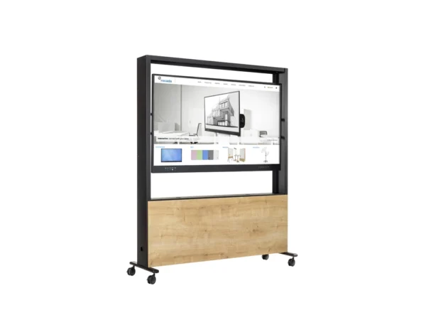 Suporte móvel Rocada para monitores interativos de 65" estrutura tubo aço 4 rodas com travão 1620x530x1960 mm