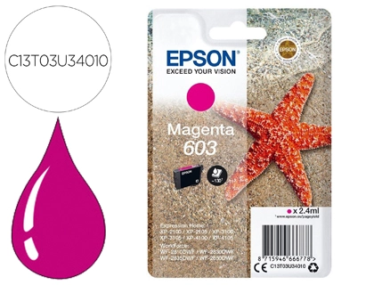 Tinteiro original Epson 603 xp-2100 / 2105 / 3100 / 4100 / wf-2810 / 2830 / 2835 / 2850 magenta 130 páginas.